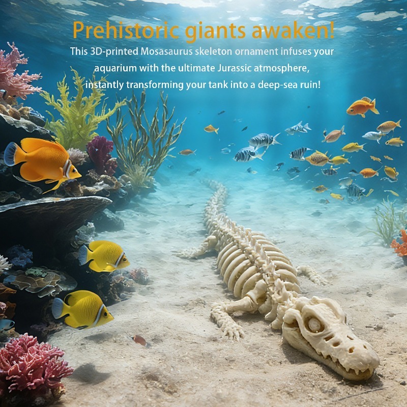Marine Aquarium Used - 1Pcs Realistic Mosasaur Skeleton Aquarium Decoration,